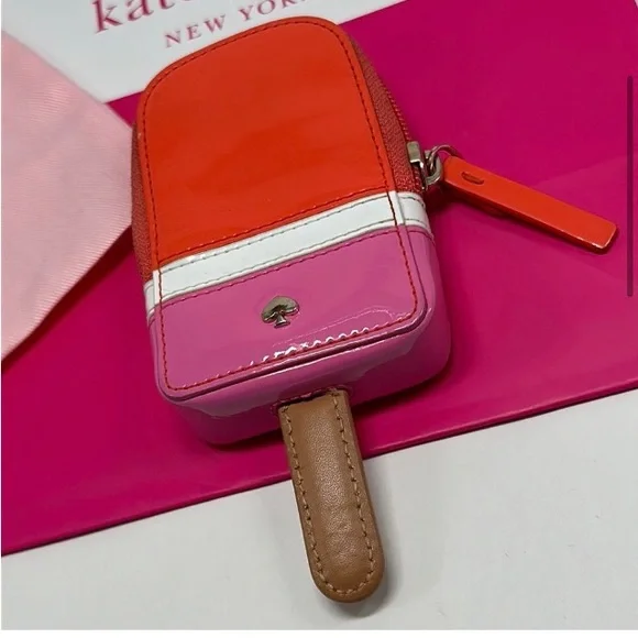 Kate Spade Strawberry Popsicle Coin Purse Shiny Patent Leather Zipper Wallet - Picture 2 of 7